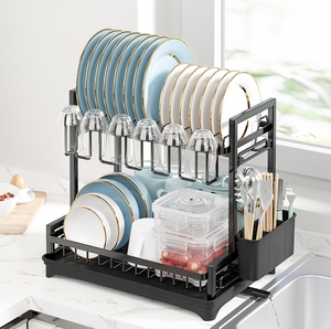 Organizador de almacenamiento de cocina, estante de secado de platos con bandeja escurridora y soporte para cubiertos - Product Image 6