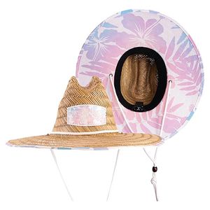 Chapeaux de paille personnalisés avec logo pour le surf, la pêche, la plage, protection solaire estivale, à large bord, style sauveteur, en paille naturelle - Product Image 5