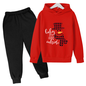 Ensemble de sweat-shirts en polaire à capuche pour garçons et filles, motif bonhomme de neige de Noël, matière en fibre de polyester - Product Image 1