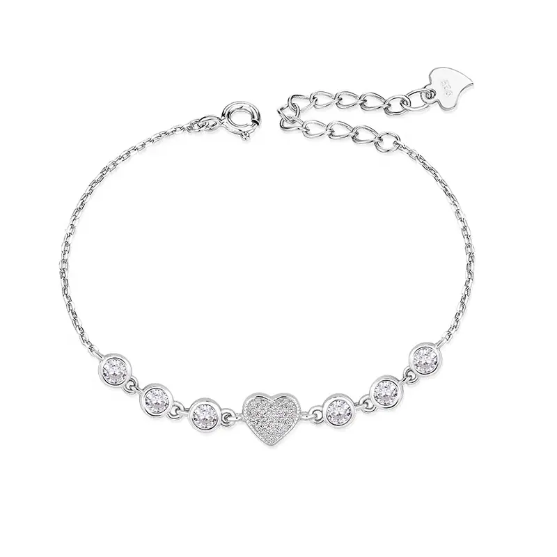 new arrivals 925 sterling silver heart diamond sweetheart charm bracelet