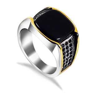 Anillos de Moda Hip <span class=keywords><strong>Hop</strong></span> con Geometría Cuadrada en Color Plateado, Elegantes Anillos de Metal con Incrustaciones de Piedras Blancas y Negras - Product Image 1