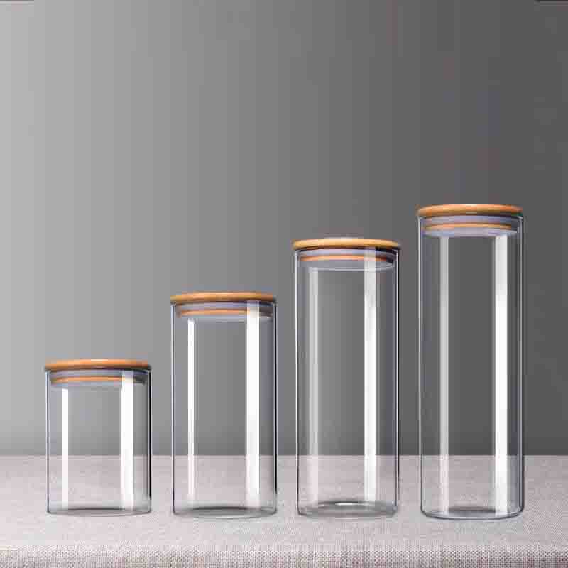 Dry Fruit High Borosilicate Glass Storage Bottles Sustainable ODM Bamboo Lid