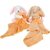 Nouveau-né bébé mignon lapin en peluche peluche PP bavoirs remplis de coton et couverture de sécurité avec hochet compagnon de couchage
