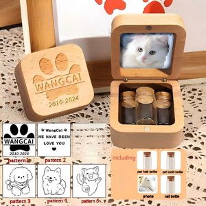 Boîte <span class=keywords><strong>de</strong></span> Souvenir Personnalisée pour Animaux <span class=keywords><strong>de</strong></span> Compagnie : Bois Naturel, Nom/Date Gravés, Pots Commémoratifs pour Poils/Dents/Ongles - Product Image 1