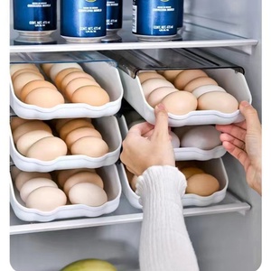 Refrigerator Stackable Egg Plastic Dispenser Tray Drawer Rolling Egg Storage Box with lid