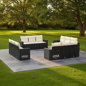 Large Garden Sofa Set In <b>Black</b> Pe Rattan With Powder Coated Steel <b>Frame</b> Elegant Outdoor Furniture For 6 Person Seating - Product Image 2