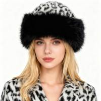 Großhandel Benutzerdefiniertes Logo Flauschige Nerzimitation Damen Leopardenmuster Stil Winter Warme Bestseller Fell-Mütze für Frauen