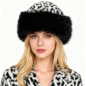 <span class=keywords><strong>Bonnet</strong></span> en fausse fourrure de vison doux et chaud pour <span class=keywords><strong>femme</strong></span>, style imprimé léopard, avec logo personnalisé, vente en gros, collection hiver, offre spéciale - Product Image 1
