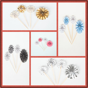 Cake Toppers Paper Round Handmade Birthday Party Decorations Gold Silver Pink Blue Black White - Product Image 5