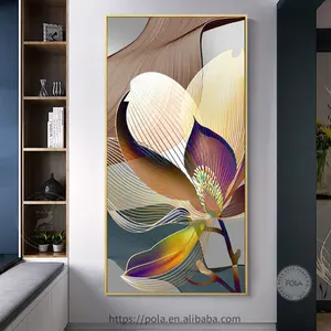 POLA 3pcs 추상 럭셔리 골드 라인 포스터 및 인쇄 벽 그림 갤러리에 대한 현대 추상 꽃 그림