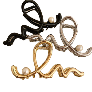 Grande pince à cheveux en métal pour femmes, pince à cheveux simple en perles ondulées, accessoires pour cheveux - Product Image 1