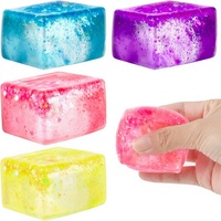 Lot de 4 jouets sensoriels en peluche en forme de glaçon scintillant, balles anti-stress carrées à presser pour enfants et adultes, soulagement de l'anxiété et du stress