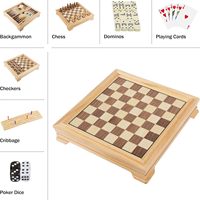 Ensemble de jeu de société en bois de luxe 7-en-1: échecs, backgammon, dominos et plus centre de jeu pour tous les âges avec rangement pour le jeu classique