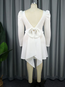 Robes de soirée pour femmes rondes à manches longues, coupe trapèze, dos nu et grand nœud papillon - Product Image 3