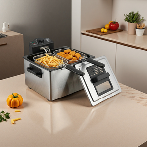 <span class=keywords><strong>Friteuse</strong></span> électrique double panier 5L 2000W, prise UE, <span class=keywords><strong>pour</strong></span> cuisine domestique, en acier inoxydable, avec double voyants de sécurité et fonction d'égouttage - Product Image 1