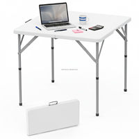 Table de camping rectangulaire pliable de 34 pouces, pliable en deux, table de repas portable pour l'extérieur, poignée avec verrou de sécurité, plastique, métal, plage