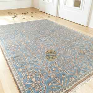 Alfombra Oushak Azul Moderna Anudada a Mano, Alfombra Hecha a Mano para Dormitorio, Sala de Estar, Comedor u Oficina - Product Image 3