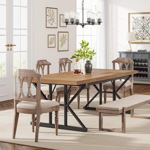 Meubles de <span class=keywords><strong>salle</strong></span> à <span class=keywords><strong>manger</strong></span> Pieds en bois et métal robustes pour table à <span class=keywords><strong>manger</strong></span> Ensemble de chaises rectangulaires pour <span class=keywords><strong>6</strong></span> <span class=keywords><strong>personnes</strong></span> - Product Image 1