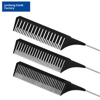Peigne à cheveux professionnel en acier à dents fines, résistant aux hautes températures, antistatique, avec manche en bambou, pour teinture et mèches.