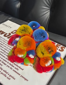 Mới đến thỏ Keychain Vòng Fluffy lông thú thật pompon Bunny đính móc chìa khóa món quà quyến rũ dễ thương vòng chìa khóa trên túi chìa khóa xe Mặt dây chuyền - Product Image 4