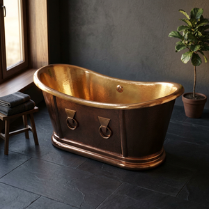 Baignoire autoportante en cuivre rectangulaire, finition dorée, luxe, durable, moderne, pour salle de bain - Indian Home Crafts - Product Image 1