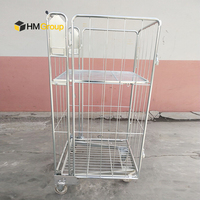 Chariot à rouleaux de nidification en métal à mailles en acier zingué pliable pour entrepôt à 4 côtés avec roue