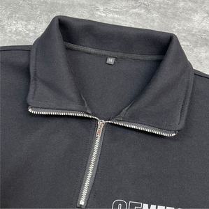 Sudadera con Media Cremallera y Logotipo Personalizado, Sudadera de Cuello Alto de Felpa Francesa Negra, Sudadera de Algodón Extra Grande con Cierre de Cremallera de un Cuarto para Hombre - Product Image 4