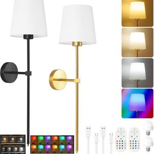 Senya-Pro USB Pille Çalışan Duvar Lambaları Kumaş Abajur Uzaktan Kumandalı Kablosuz RGB Renk Sıcaklığı Kısılabilir LED Duvar Holü Koridor Sanatı - Product Image 2