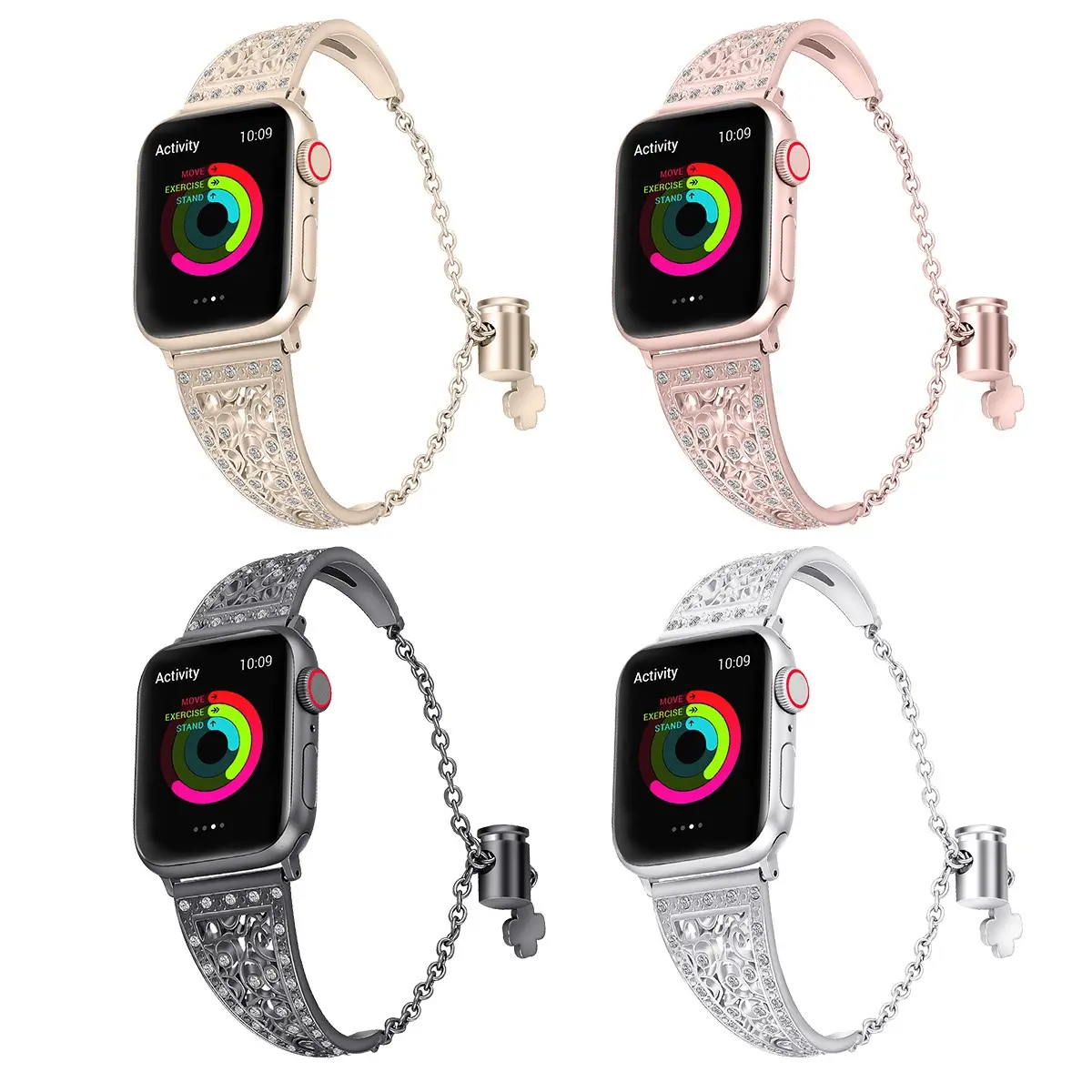 Flower Design Metal Stainless Steel Band 40mm 44mm Women Bangle Replacement Watch Strap for Apple Watch