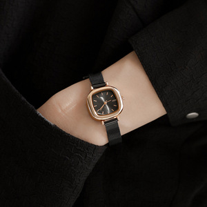 Womens Gold Square <b>Watch</b> <b>Black</b> Mesh Bracelet Sunburst Dial Elegant Quartz Wristwatch - Product Image 6