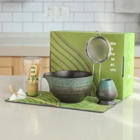Ensemble de matcha en céramique de style japonais de 7 pièces, cuit au four, comprenant un fouet, un support, une cuillère pour service à thé japonais avec boîte cadeau
