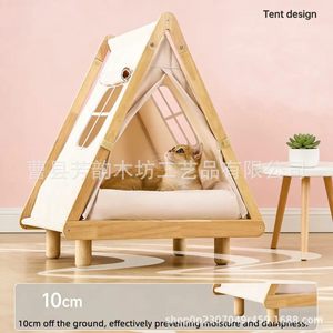 Cat <b>Tent</b> Wooden Pet House Triangle Shape Durable Off Ground Bed For <b>Small</b> Cats And Dogs All Season Use - Product Image 4