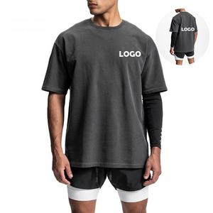Verano cómodo de gran tamaño 100% algodón hombres camiseta gimnasio Fitness deportes camiseta Casual desgaste - Product Image 1