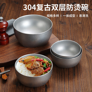 Vintage 304 Stainless Steel Rice Bowl Double Layer Soup Bowl Antique Dishware Noodle Bowl Barbecue Restaurant Kimchi Lunch Bowl - Product Image 4