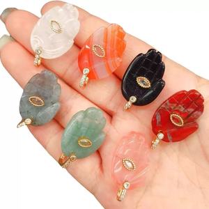 3.7cm nuovo Design indiano agata Labradorite ossidiana quarzo rosa scolpito pietra preziosa palma <span class=keywords><strong>Hamsa</strong></span> ciondolo ciondolo a mano gioielli - Product Image 3