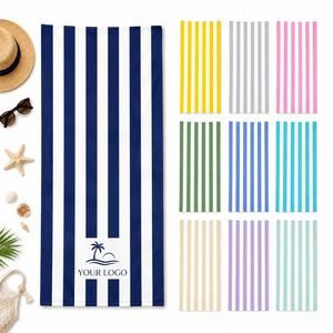 ผ้าเช็ดตัวชายหาดไมโครไฟเบอร์พิมพ์โลโก้ตามสั่ง ผ้าเช็ดตัวอาบน้ำลายทางแห้งเร็ว ผ้าเช็ดตัวขนาดใหญ่สำหรับสระว่ายน้ำ เหมาะสำหรับการเดินทาง ว่ายน้ำ และตั้งแคมป์ - Product Image 1