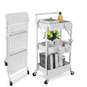 Trolley Folding Storage Shelves Movable Storage Shelves Organizer Multipurpose Foldable Metal Storage Rack for Kitchen Home - Product Image 1
