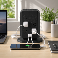 Multiprise verticale 3 niveaux CJYW YW-106 avec logo personnalisé, 12 prises US, 4 ports USB-A + 2 ports USB-C PD à charge rapide, câble de 2m