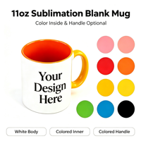 Mug à sublimation personnalisé 11 oz bicolore, intérieur et poignée en céramique, tasse à café vierge pour impression DIY, vente en gros