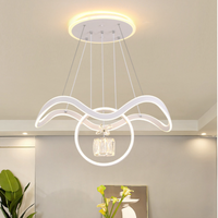 Lampu Gantung LED Modern Wave & Ring Minimalis untuk Ruang Tamu dengan Kristal di Tengah, Remote Control, Tinggi Dapat Disesuaikan