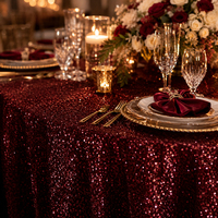 Nappe de table de luxe rouge bordeaux à sequins, scintillante, pour décoration de mariages, banquets et fêtes d'automne et d'hiver (vente en gros)