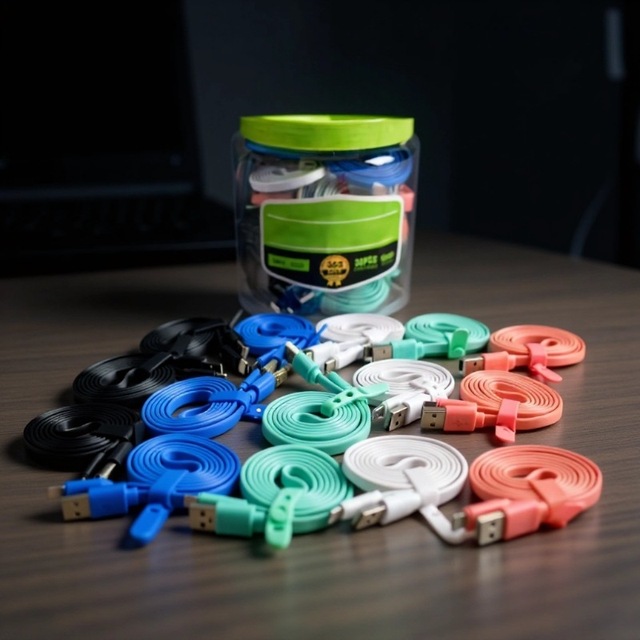 Colorful Flat Noodle Type-C/Micro USB Fast Charging Data Cable with PVC Material