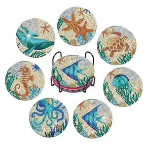 ชุดจานรองแก้วเพ้นท์ลายด้วยเพชรรูปผีเสื้อพร้อมฐานรองแก้วเพ้นท์ลายเพชรแบบทำมือ - Product Image 2