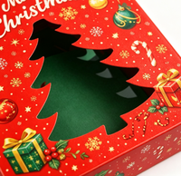 Boîte pliable décorative imprimée pour Noël avec fenêtre transparente découpée pour biscuits et chocolats de fêtes