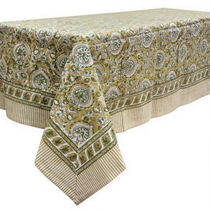 Mantel de Lino 100% Algodón con Estampado Artesanal Hindú y Bordado a Mano - Product Image 1