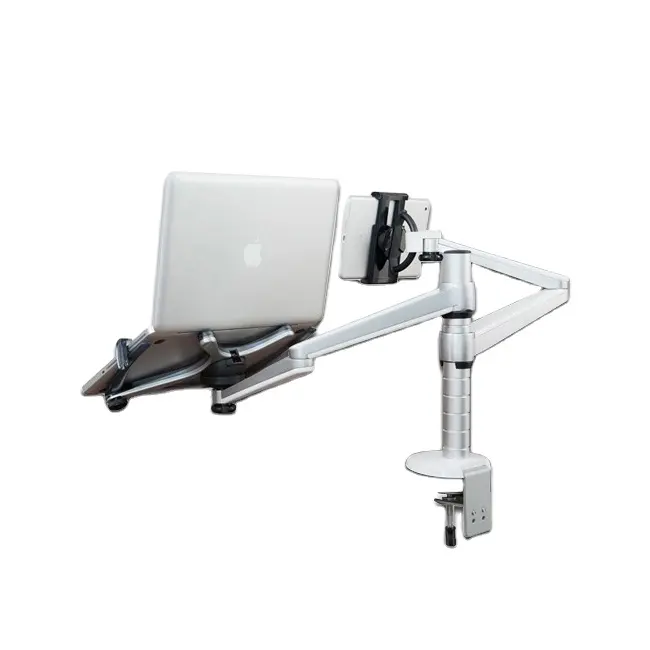 IPFR7060 Flexible portátil plegable de aluminio 10 "-15" soporte para portátil y 7 "-10" soporte para tablet, soportes de exhibición con base de abrazadera