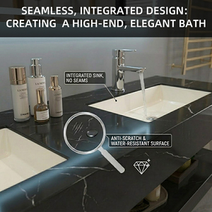 Meuble de salle de bain noir en gros avec <span class=keywords><strong>miroir</strong></span> LED, combinaison de meuble-lavabo de luxe en double marbre avec lavabo et <span class=keywords><strong>miroir</strong></span> - Product Image 3