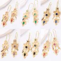 Nouvelles boucles d'oreilles pendantes bohèmes vintage en forme de feuille et de fleur, plaquées or, en laiton multicolore, vertes, avec crochet en cristal, cadeau