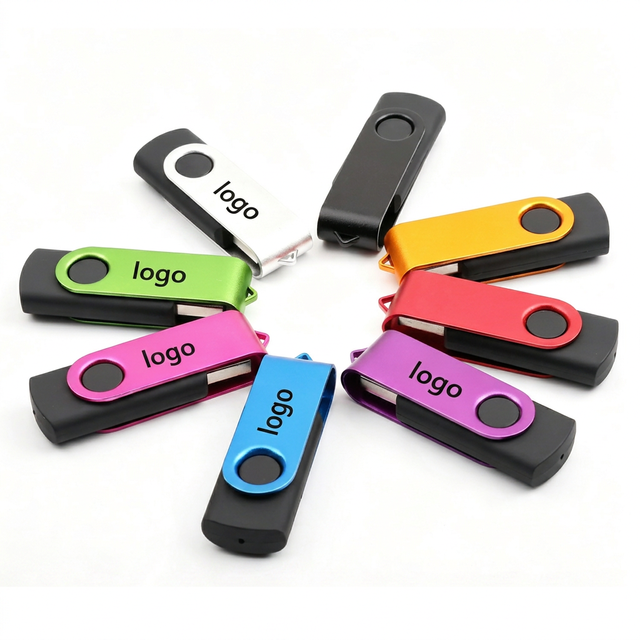 Rotatable Metal USB Flash Drive USB2.0 Custom Engraved Logo 2GB 4GB 8GB 16GB 32GB Corporate Promotional Gift Bulk Memory Stick