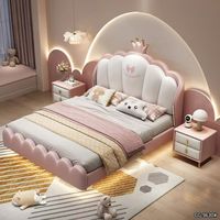 Lit de princesse flottant de luxe moderne avec barrières de sécurité, motif dessin animé mignon pour filles et adolescentes, lit suspendu pour chambre à coucher, disponible en tailles Queen et Twin pour enfants
